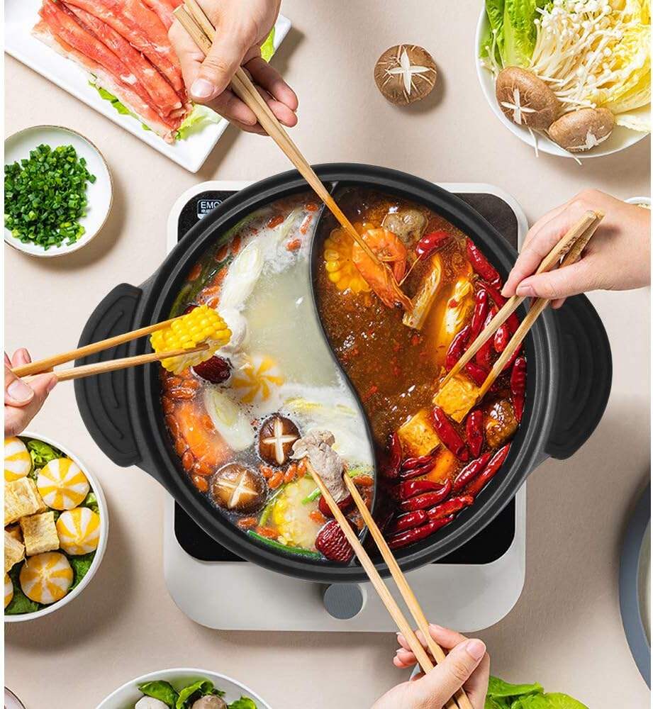 Food Grade Stainless Steel Aluminum Alloy Shabu Shabu Hot pot with Divider&Lid for Induction Cooktop Gas Stove Dual Sided Soup Cookware
