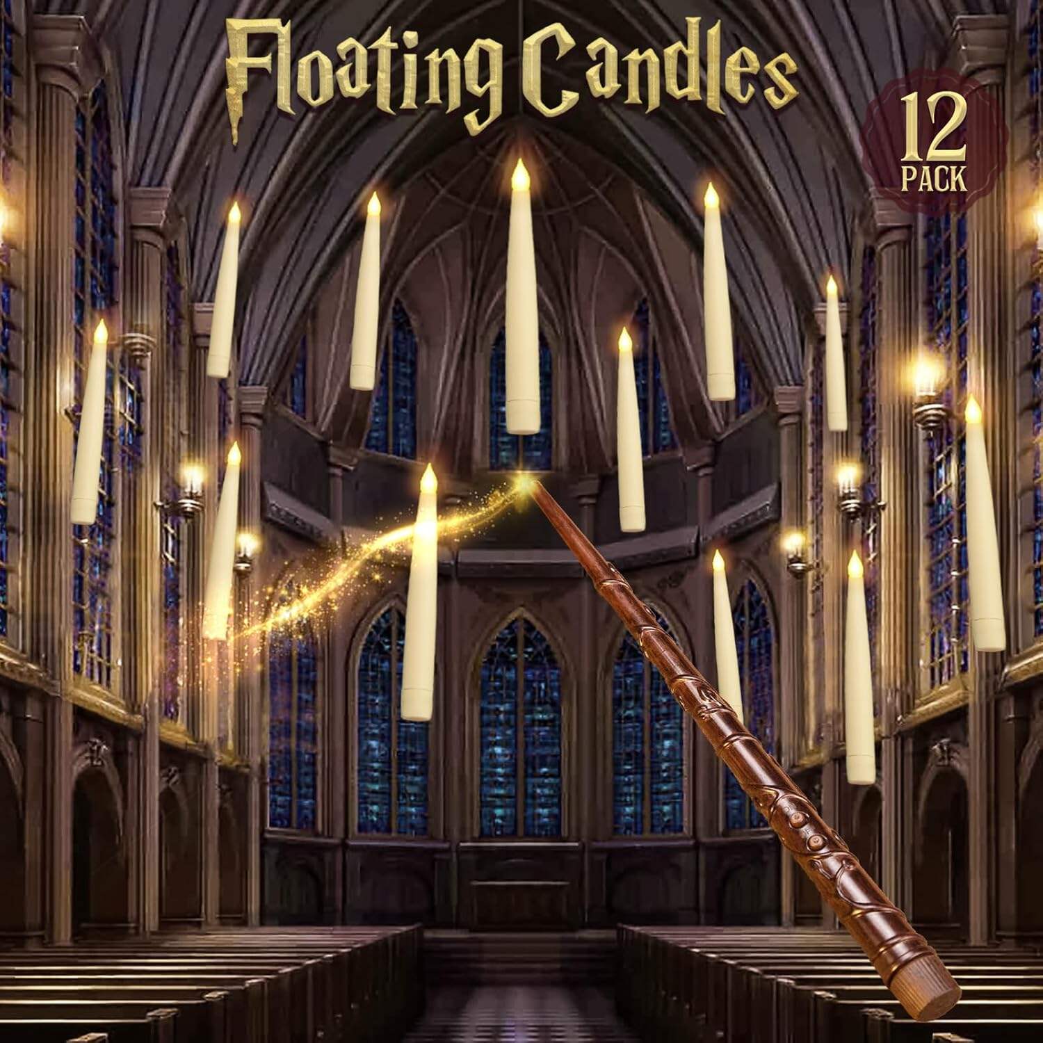 ORIENTAL CHERRY Halloween Decorations - Floating LED Candles with Remote Control -12Pcs Magic Witch Wizard Christmas Decor for Indoor Home Room Classroom Bedroom Birthday Party (with Common Remote)