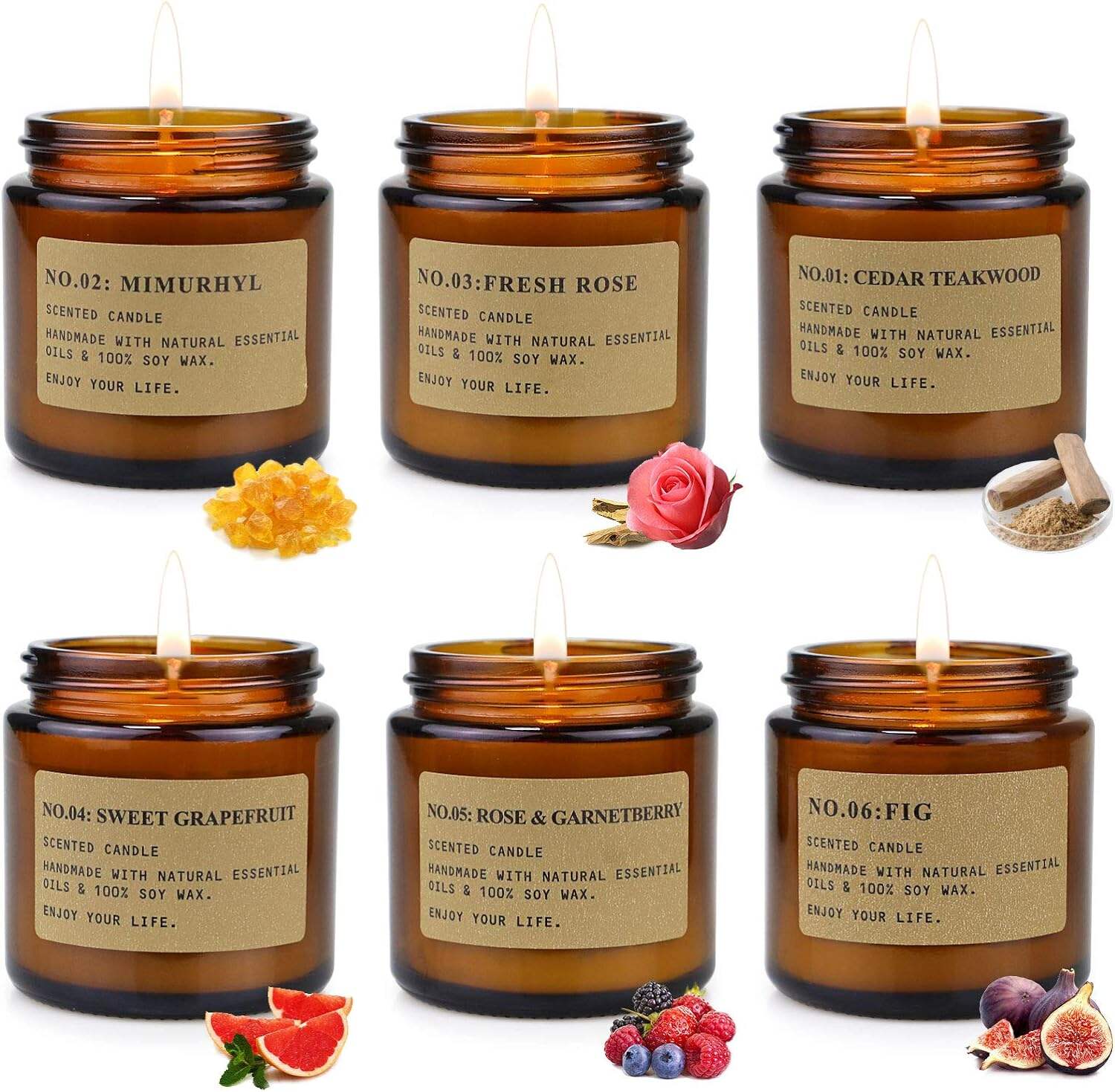 6 Pack Candles for Home Scented Aromatherapy Candle Gift Set for Women Soy Wax Long Lasting Amber Jar Candles Gift for Birthday Mother's Thanksgiving Day Present