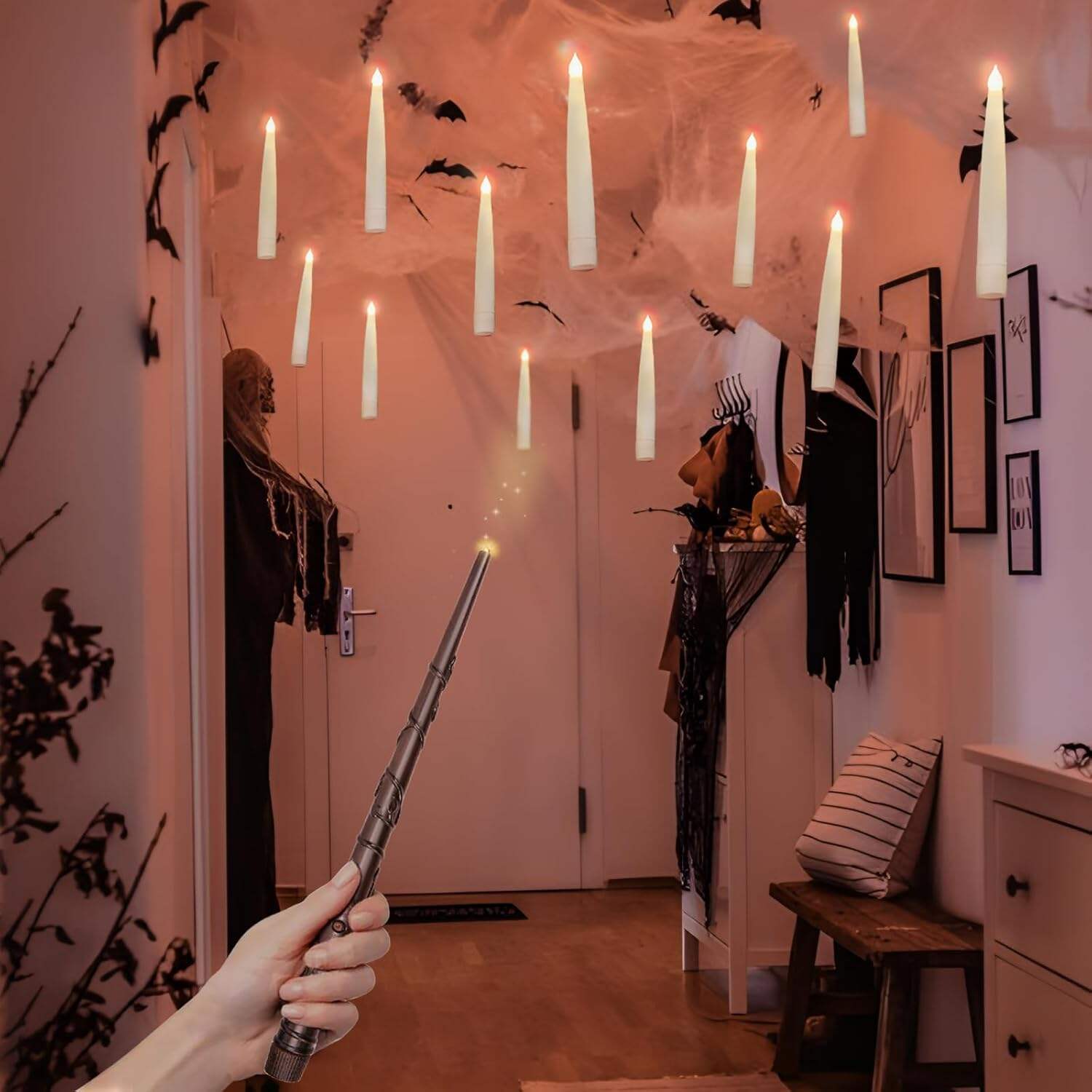 ORIENTAL CHERRY Halloween Decorations - Floating LED Candles with Remote Control -12Pcs Magic Witch Wizard Christmas Decor for Indoor Home Room Classroom Bedroom Birthday Party (with Common Remote)