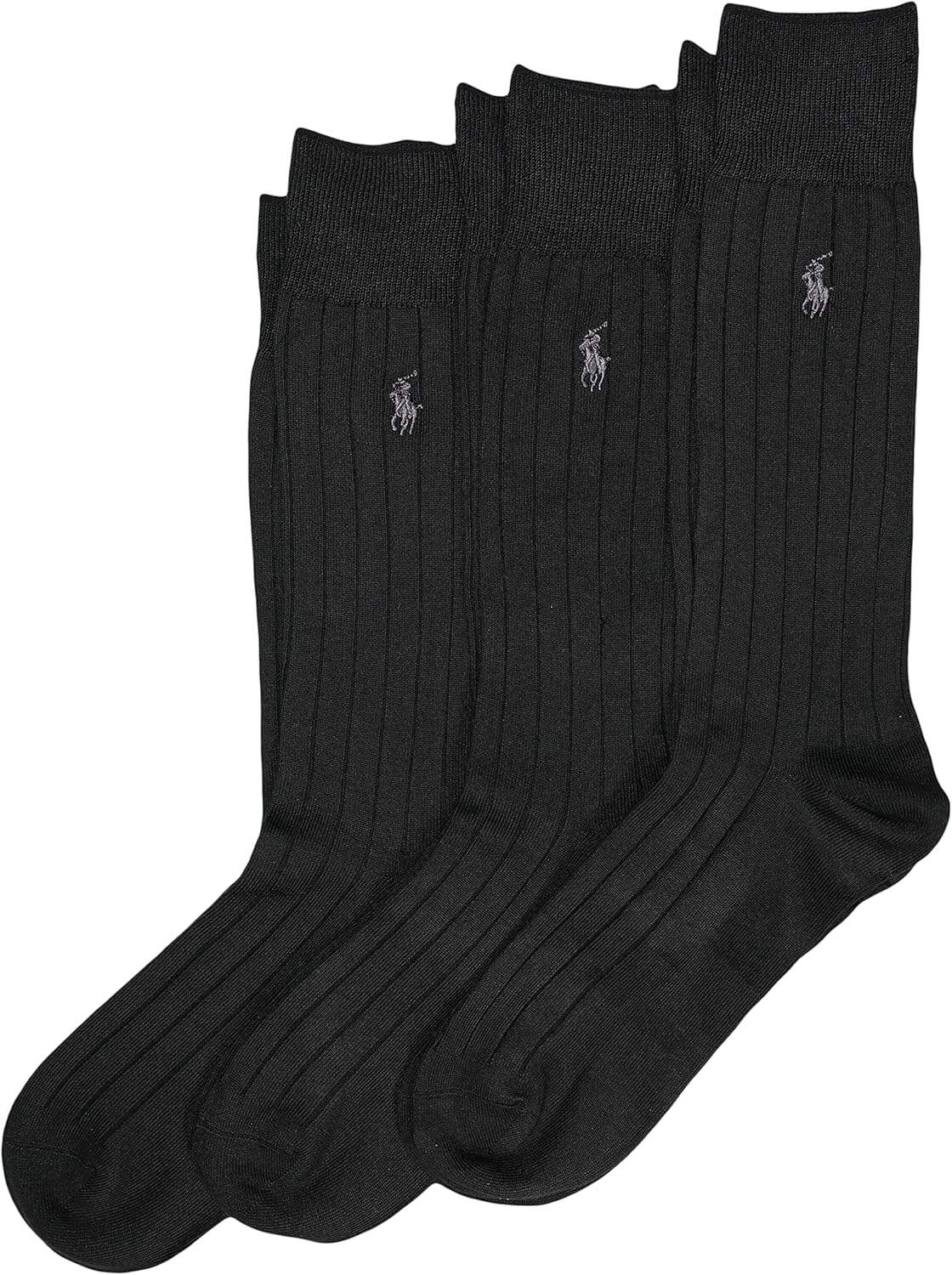 Polo Ralph Lauren Men's Super Soft Ribbed Dress Crew Socks -3 Pair Pack- Lightweight Comfort