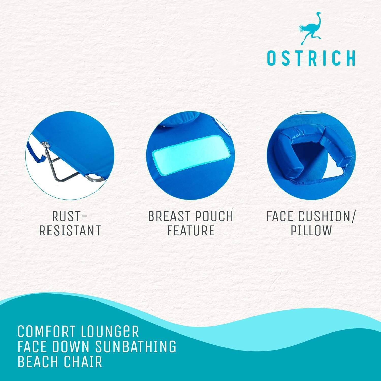 Ostrich Ladies Comfort Lounger, Foldable Beach Camping Pool Tanning Chair, Aqua