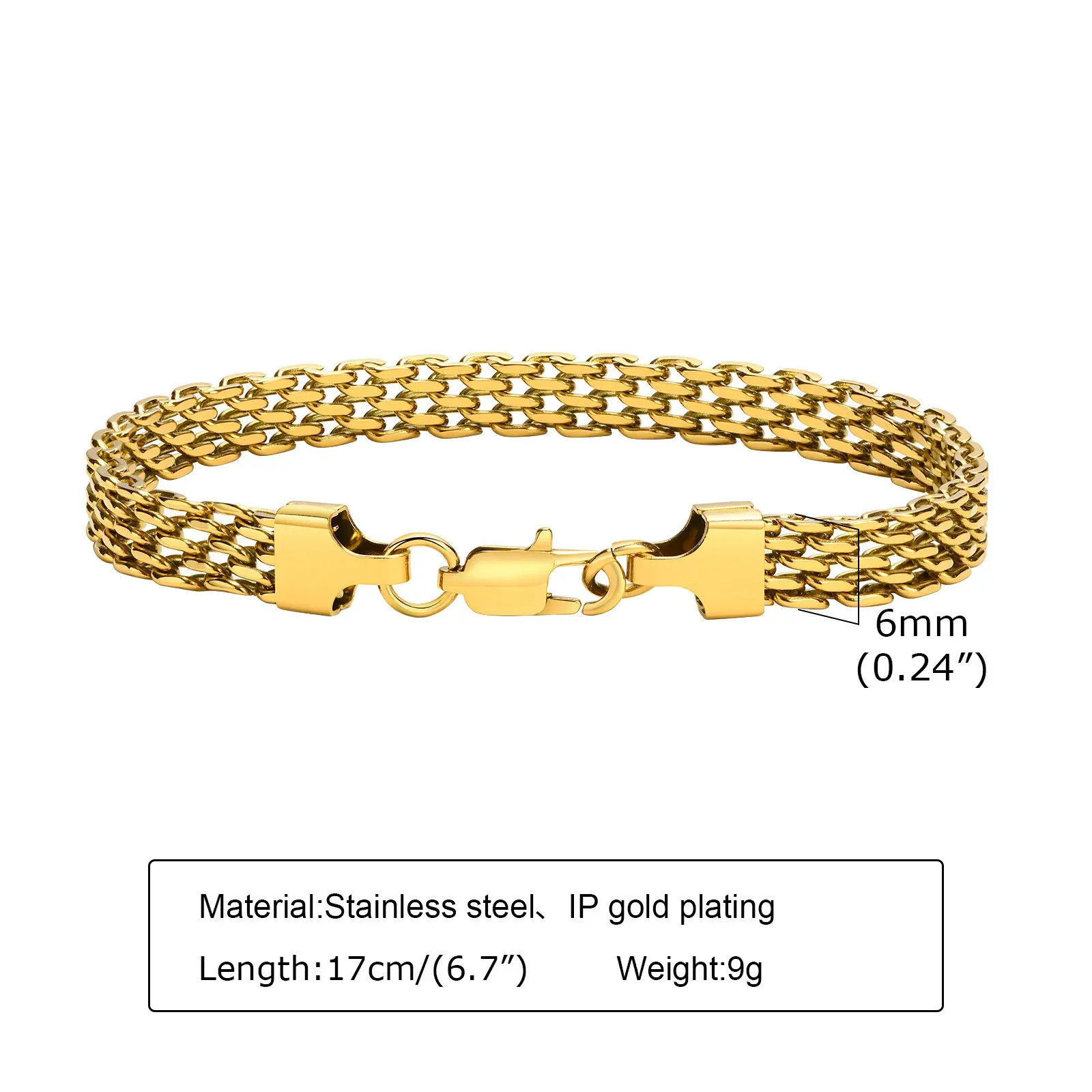 18K Gold Plated 316 Stainless Steel Watch Band Link Chain Wristband Fashion Jewelry Bracelet Women Men