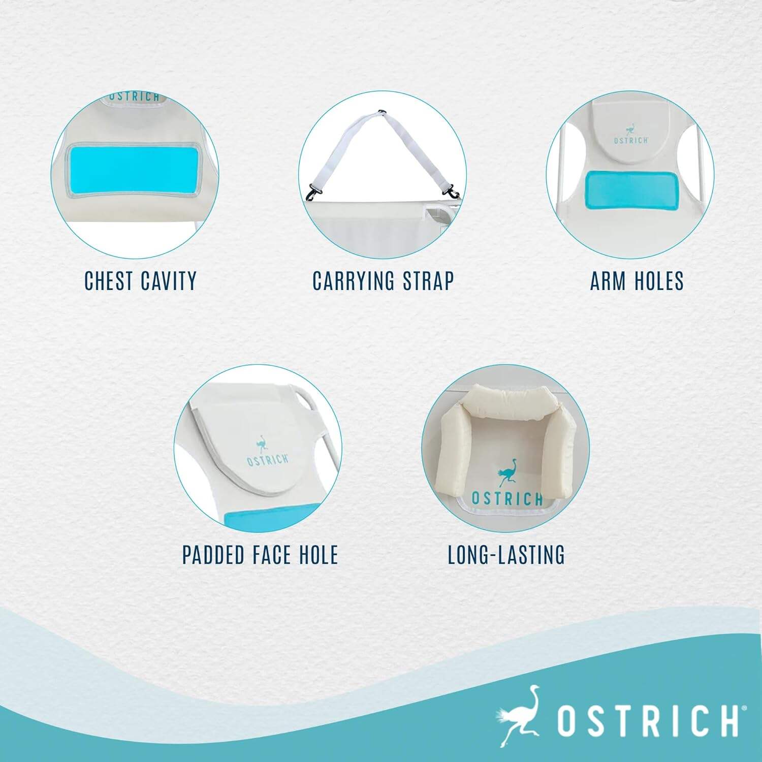 Ostrich Ladies Comfort Lounger, Foldable Beach Camping Pool Tanning Chair, Aqua