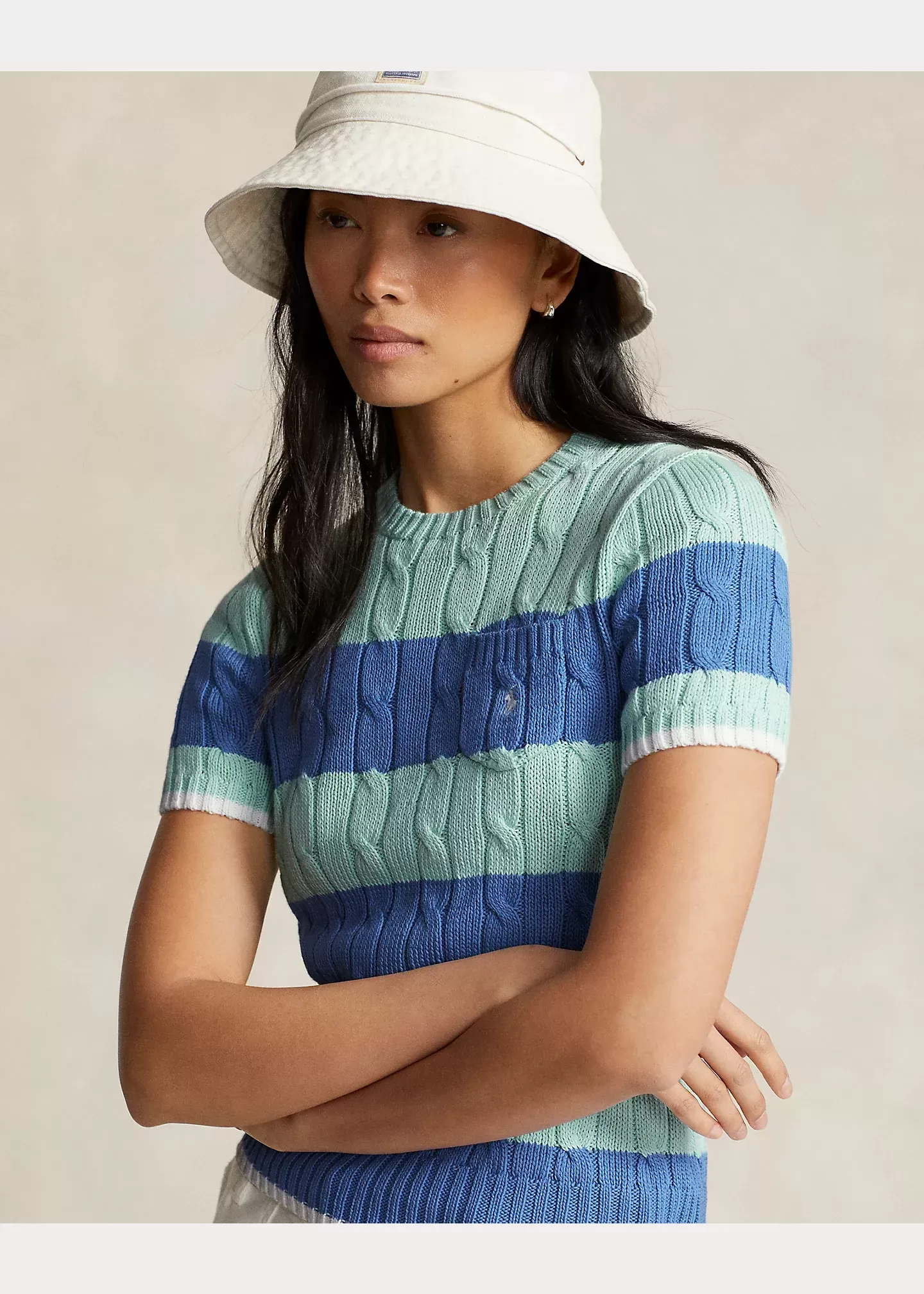 Polo Ralph Lauren Striped Cable-Knit Cotton Jumper