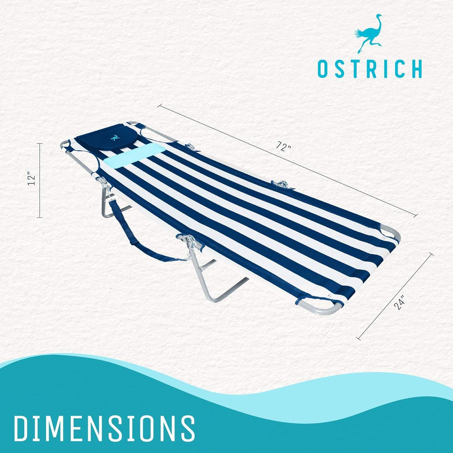 Ostrich Ladies Comfort Lounger, Foldable Beach Camping Pool Tanning Chair, Aqua