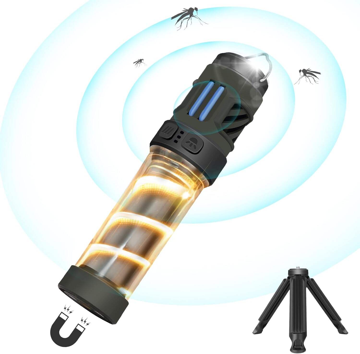 Buzz Defense Portable,𝓜𝓸𝓼𝓺𝓾𝓲𝓽𝓸 Repellent, Rechargeable Flashlight Camping Lantern Lights with Dual-Heating, Multifunctional, Waterproof White&Warm Light Lantern for Outdoor Camping, 12 Refills