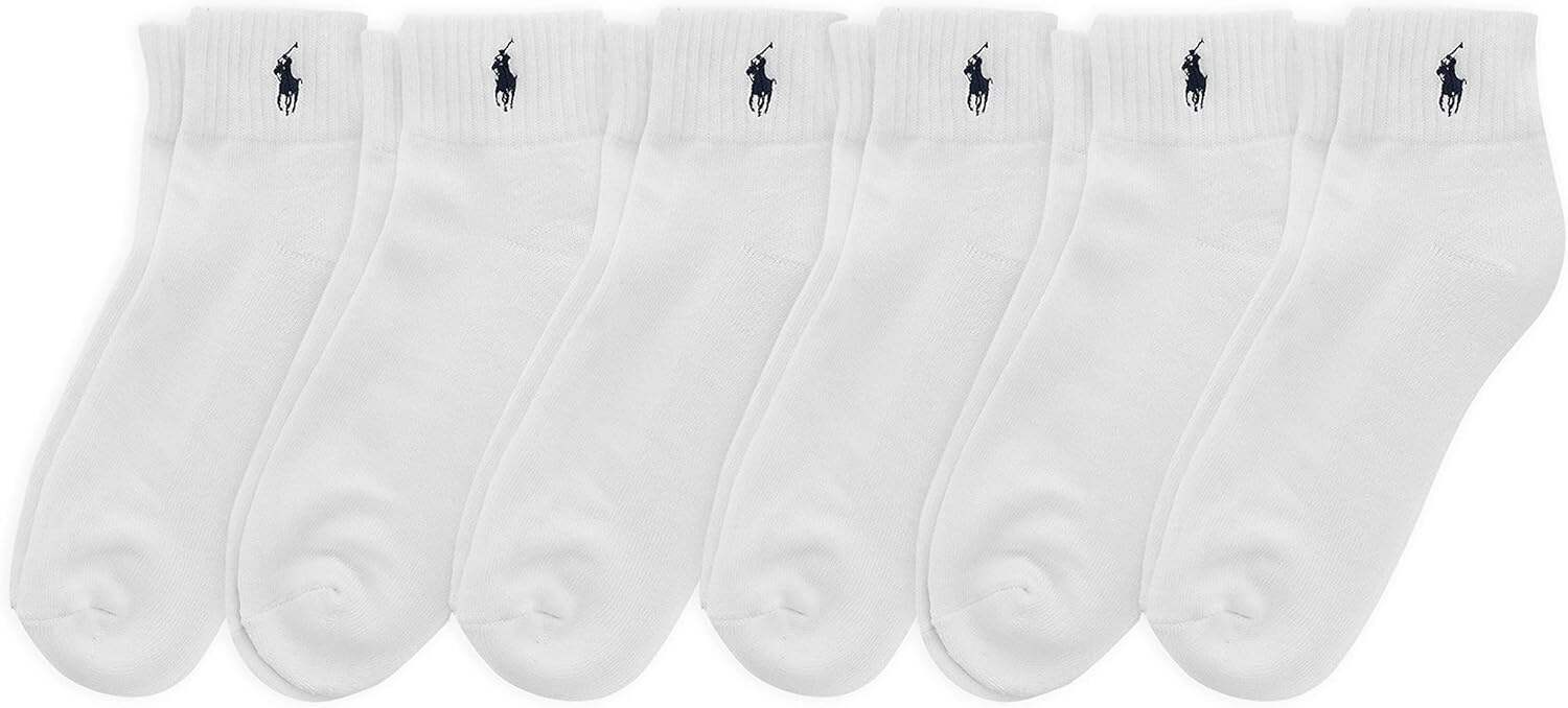 POLO RALPH LAUREN Classic Sport Solid Ankle Socks - 6 Pair Pack - Athletic Cushioned Cotton