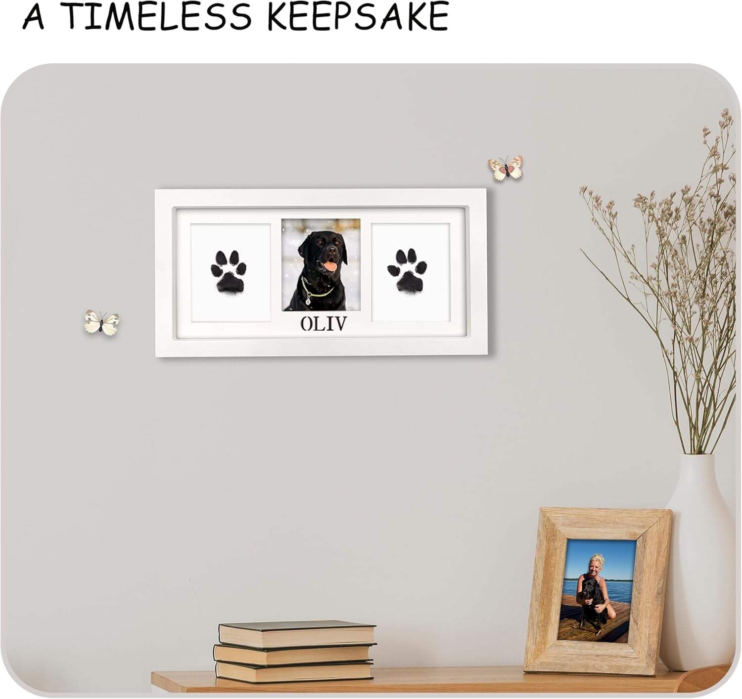 MYPAWLETS Paw Print Frame & Ink Pads Kit,Dog or Cat Paw Print Kit,2 No Mess Ink Pads for Pets,Paw Print Stamp Pad for Dogs,Wooden Pet Memorial Frame,Personalized Pet Paw Print Gifts