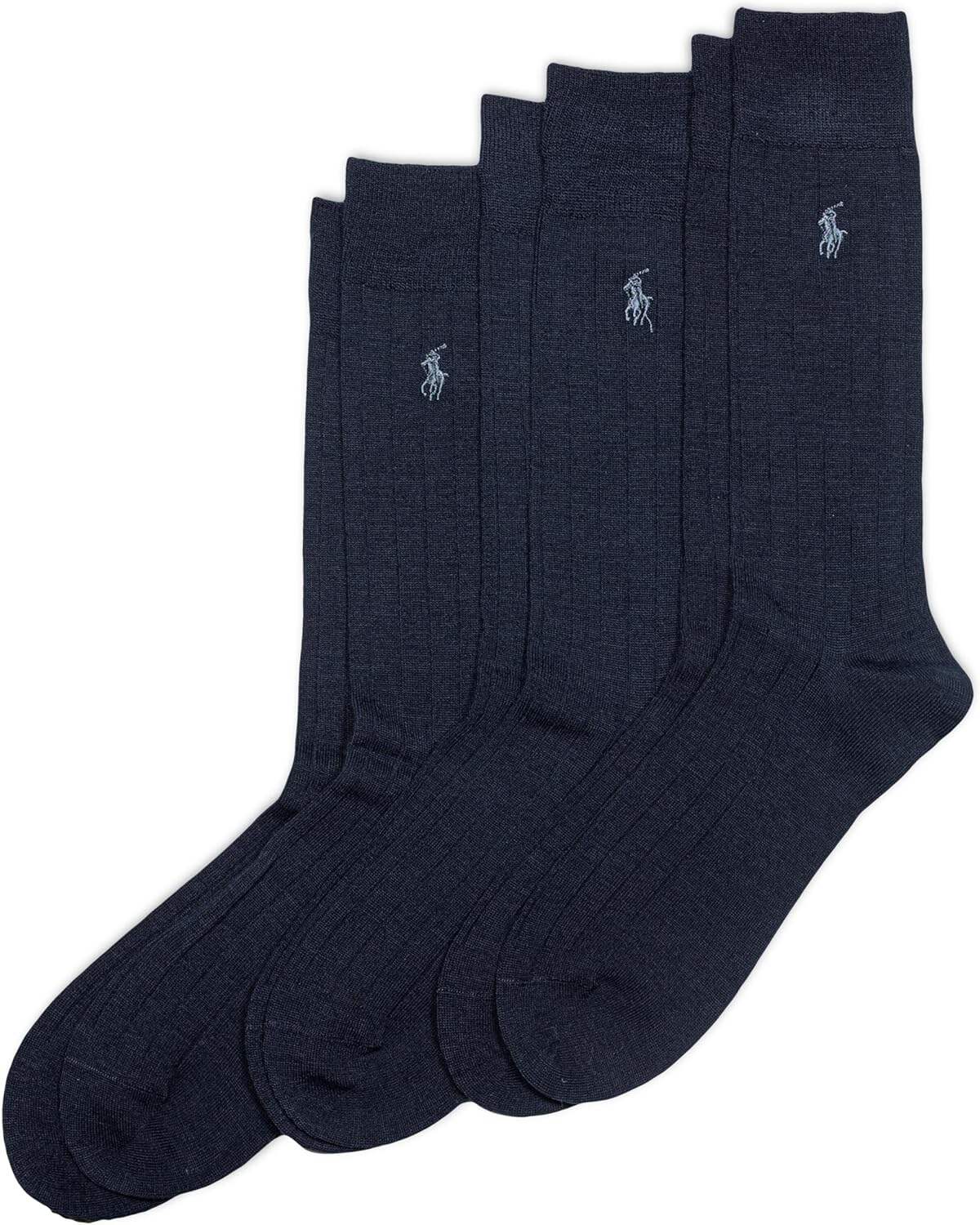 POLO RALPH LAUREN Merino Wool Dress Crew Socks - 3 Pair Pack - Breathable Wool & Heel-toe Reinforcement