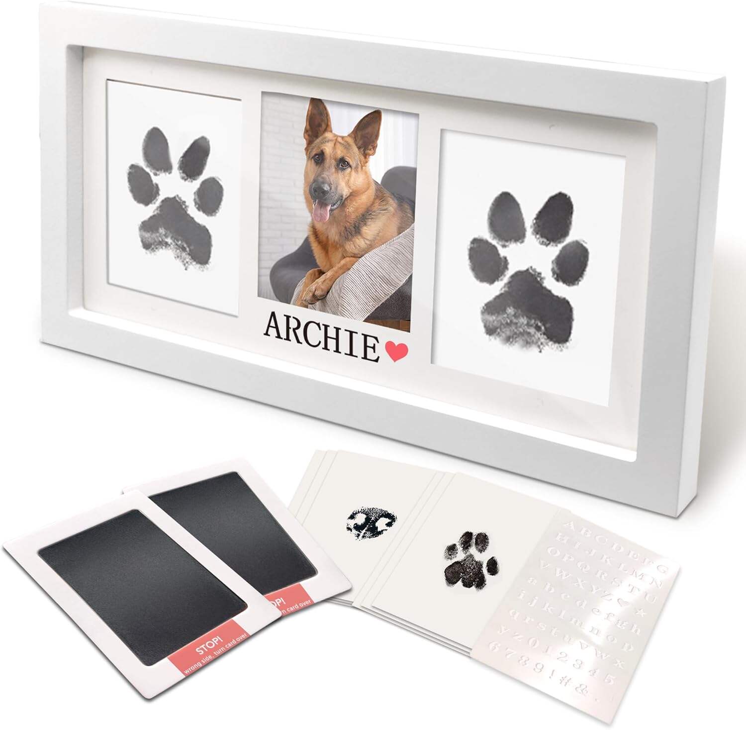 MYPAWLETS Paw Print Frame & Ink Pads Kit,Dog or Cat Paw Print Kit,2 No Mess Ink Pads for Pets,Paw Print Stamp Pad for Dogs,Wooden Pet Memorial Frame,Personalized Pet Paw Print Gifts