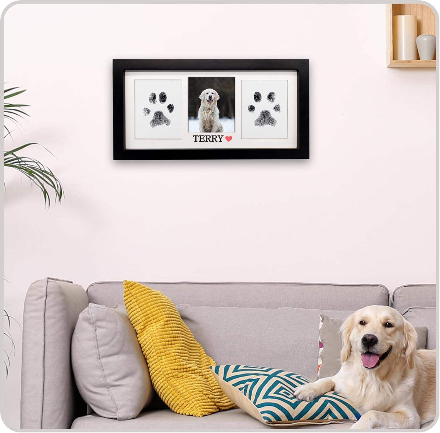 MYPAWLETS Paw Print Frame & Ink Pads Kit,Dog or Cat Paw Print Kit,2 No Mess Ink Pads for Pets,Paw Print Stamp Pad for Dogs,Wooden Pet Memorial Frame,Personalized Pet Paw Print Gifts