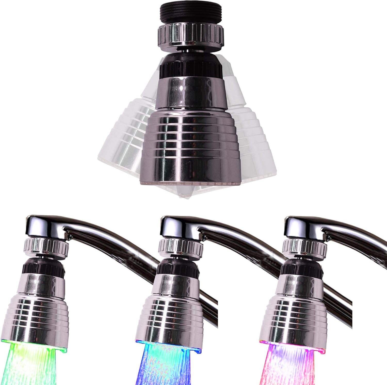 2 Pack 3-Color Temperature Sensitive Gradient LED Water Faucet Light - Color Changing Tap for Kitchen & Bathroom