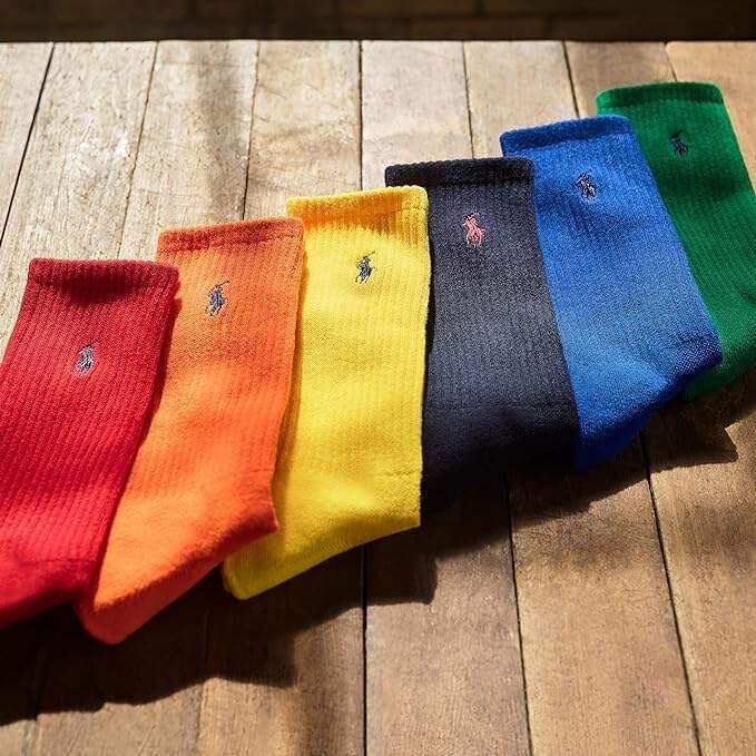 POLO RALPH LAUREN mens Athletic Performance Cotton Ankle Socks - 6 Pair Pack - Moisture Wicking Mesh