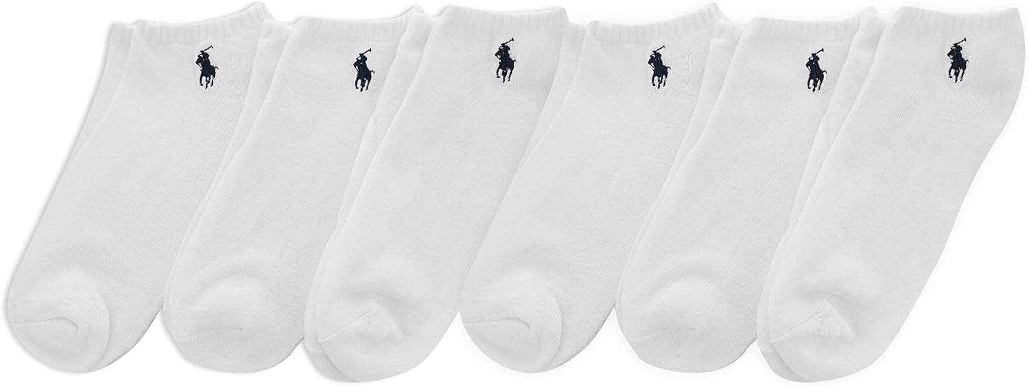 POLO RALPH LAUREN mens Classic Sport Solid Low Cut Socks - 6 Pair Pack - Athletic Cushioned Cotton