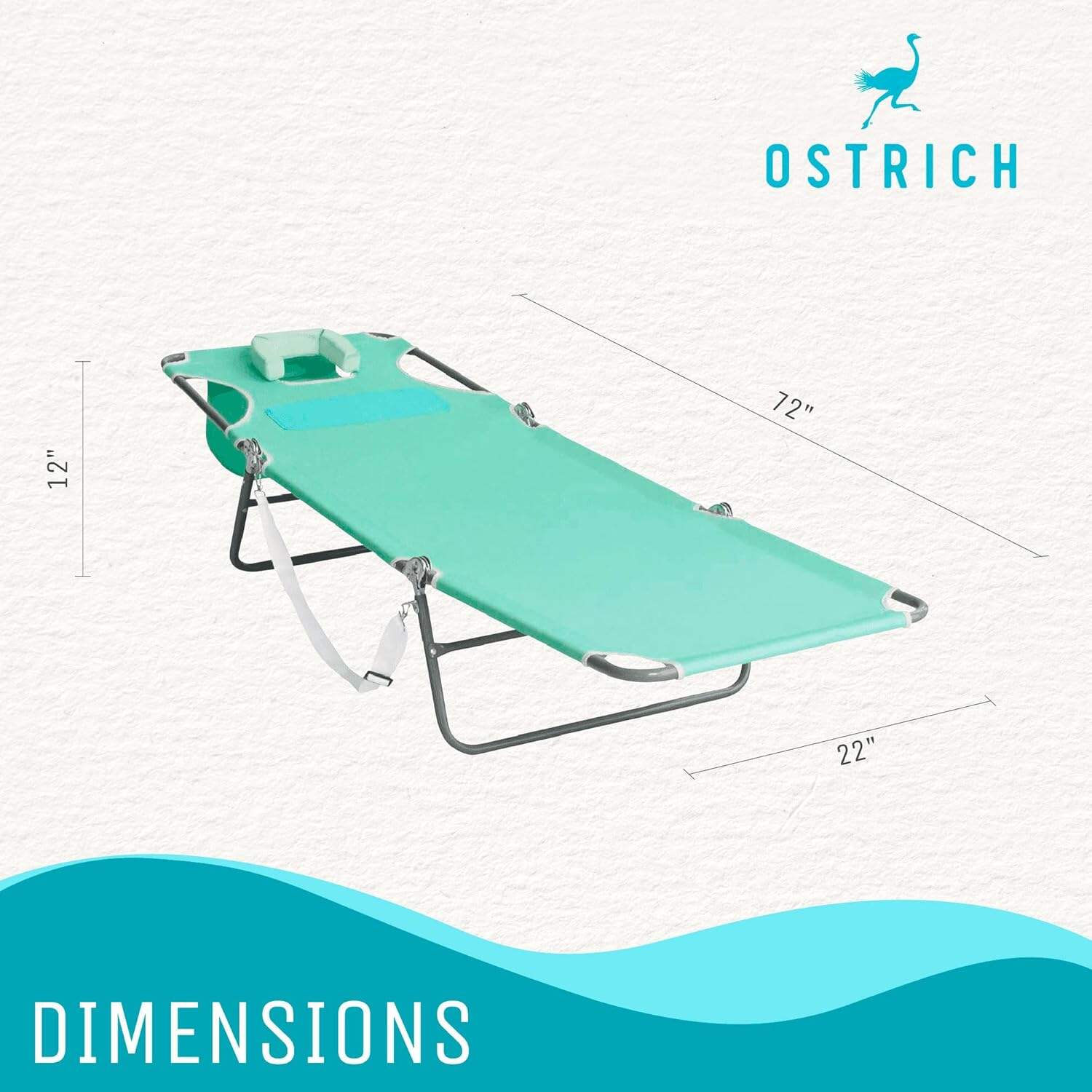Ostrich Ladies Comfort Lounger, Foldable Beach Camping Pool Tanning Chair, Aqua