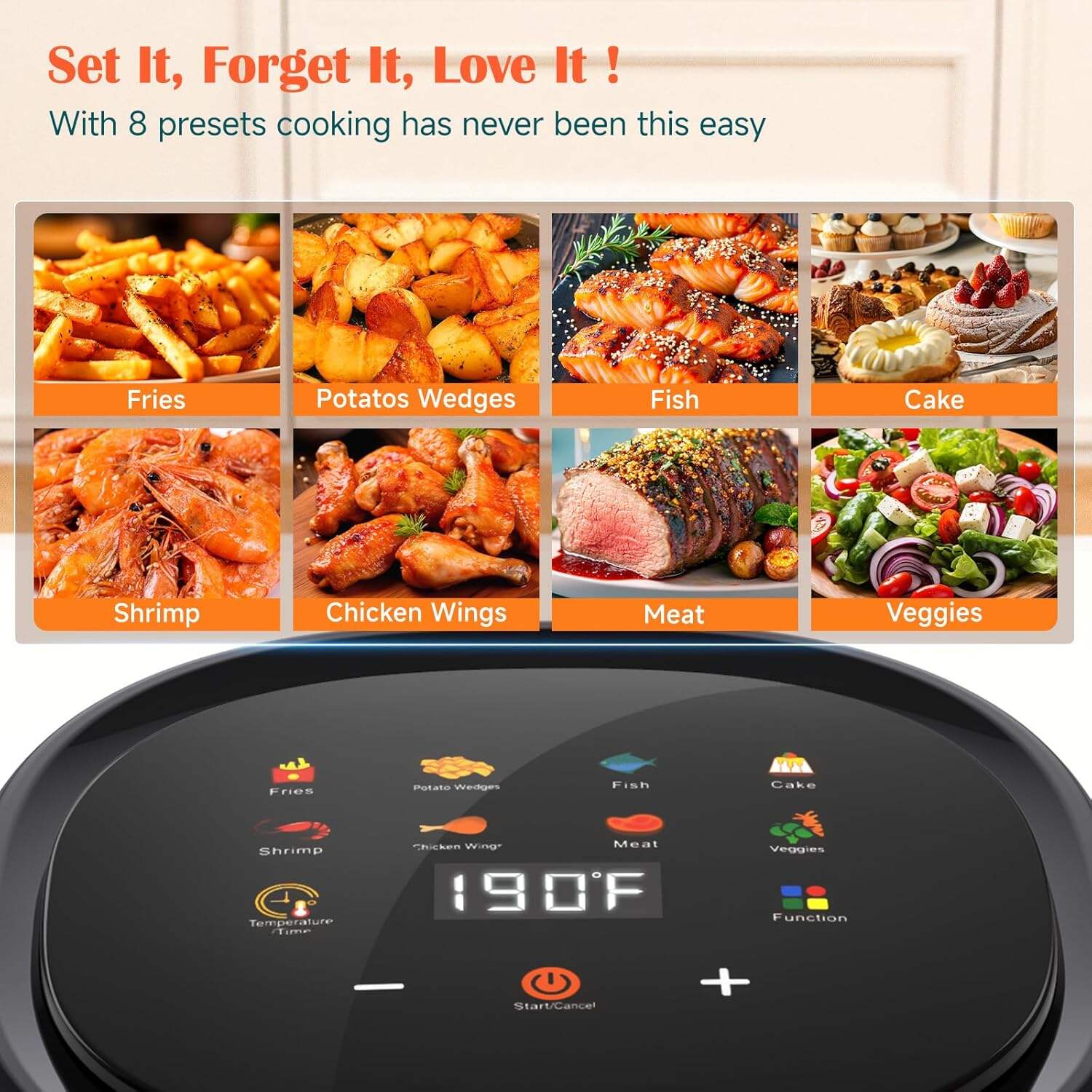 8-In-1 Glass Air Fryer, 5 QT Airfryer with Easy-View Glass Basket, Adjustable Temperature, Touch Panel Control, Circulating Heating, Compact and Large, Nonstick & Dishwasher Safe Fry Bowl
