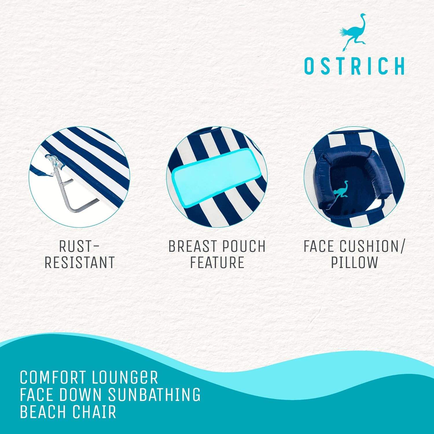 Ostrich Ladies Comfort Lounger, Foldable Beach Camping Pool Tanning Chair, Aqua