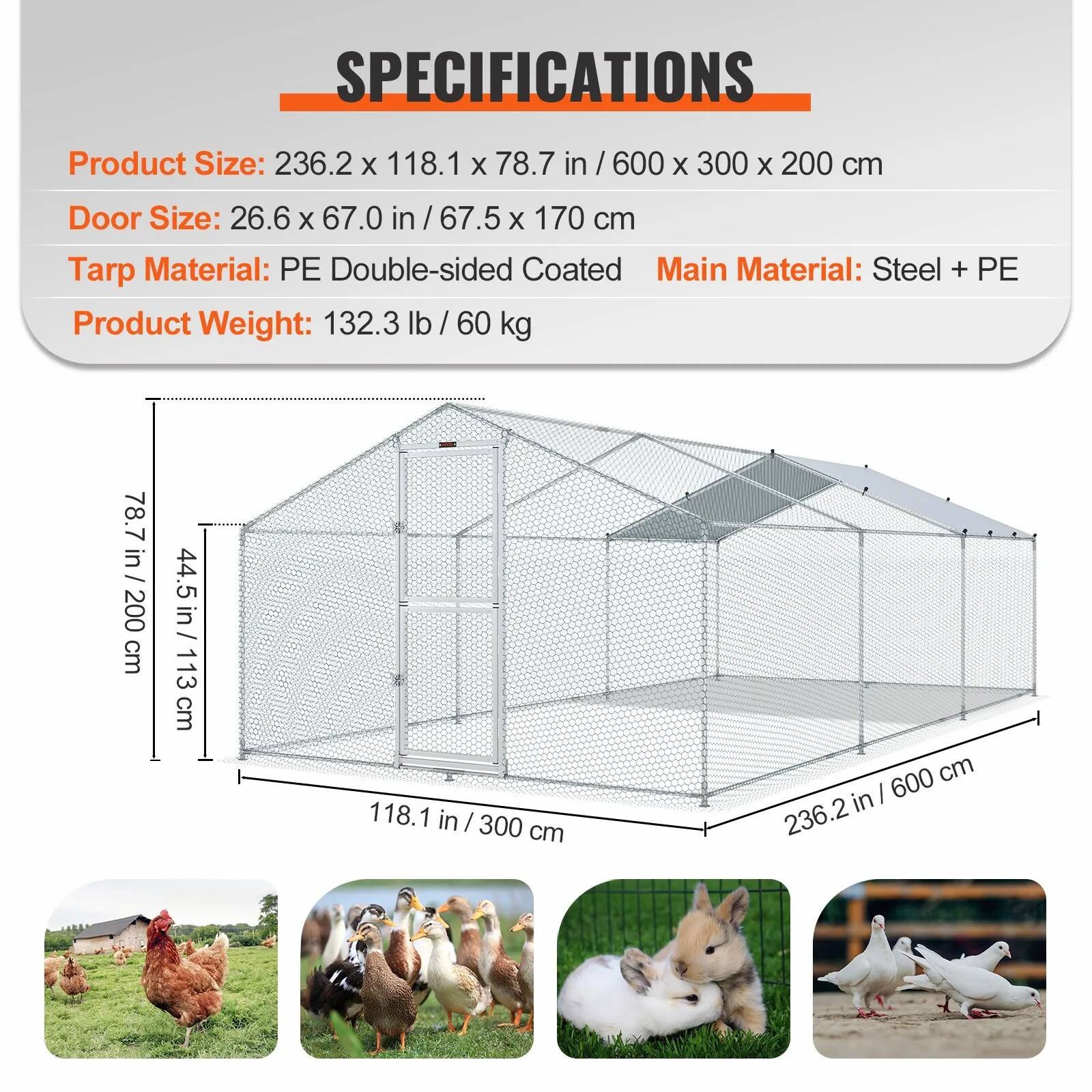 VEVOR Large Metal Chicken Coop with Run