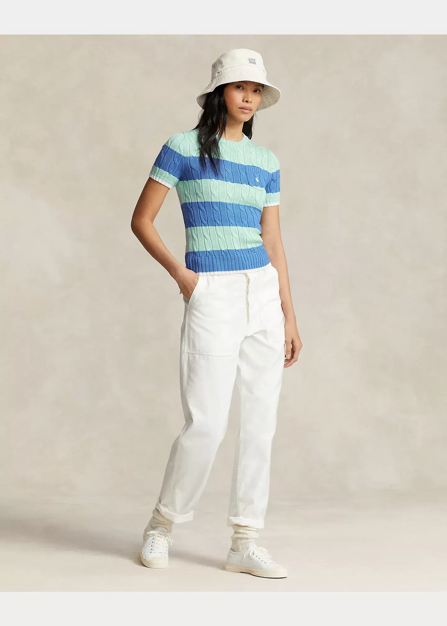 Polo Ralph Lauren Striped Cable-Knit Cotton Jumper