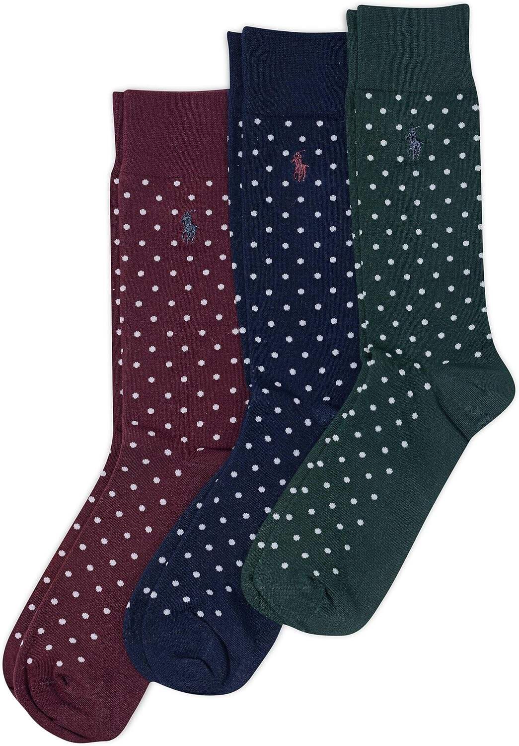 Polo Ralph Lauren Men's Argyle Pattern Dress Crew Socks - 3 Pair Pack - Soft Lightweight Cotton Comfort