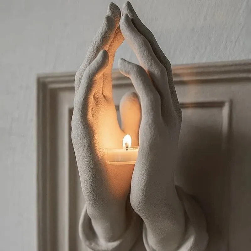 Nordic Pray Hands Sculpture Ornaments Wall Candlestick Wall Hanging Decoration Pendant Home Statue Decor Handicraft Gift