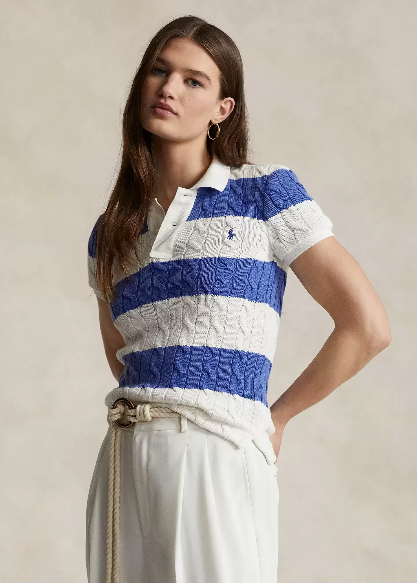 Polo Ralph Lauren Slim Fit Cable-Knit Polo Shirt