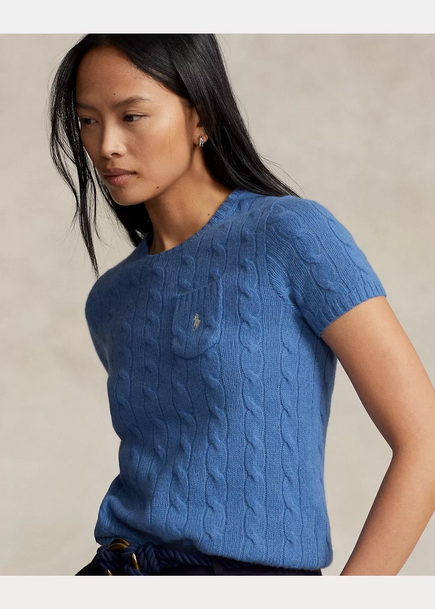 Polo Ralph Lauren Cable Wool-Cashmere Short-Sleeve Jumper