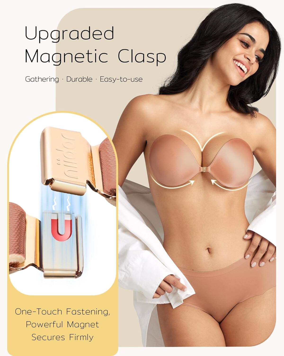 Niidor Adhesive Strapless Bra for Women Sticky Invisible Push up Silicone Bra for Backless Dress 2025 Upgraded Clasp Bras