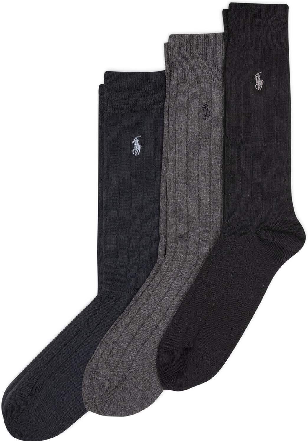 Polo Ralph Lauren Men's Cotton Ribbed Dress Crew Socks -3 Pair Pack-Soft and Lightweight Cotton Comfort