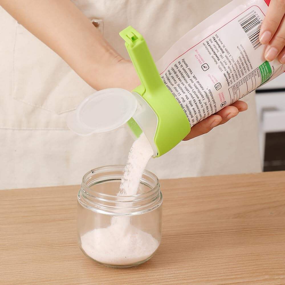 Food Clip Set with Pour Spout, 4PCS Seal and Pour Bag Clip with Spout for Food Snacks (Round)