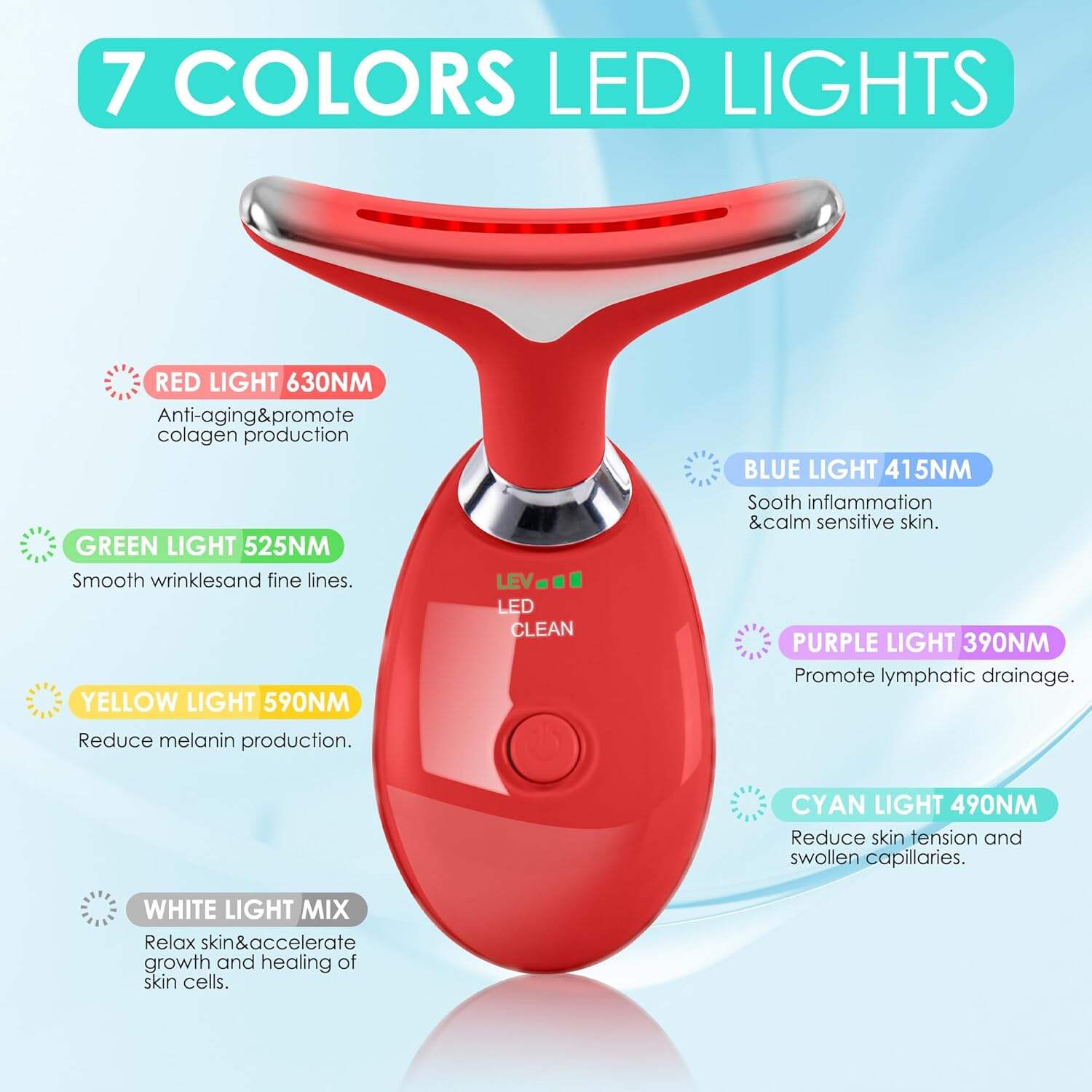Facial Massager Red-Light-Therapy-for-Face and Neck, Face 𝖲 culpting Wand with 7 Color