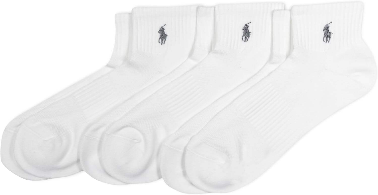 Polo Ralph Lauren Men's Tech Athletic Quarter Socks with Polo Logo (3 Pairs)