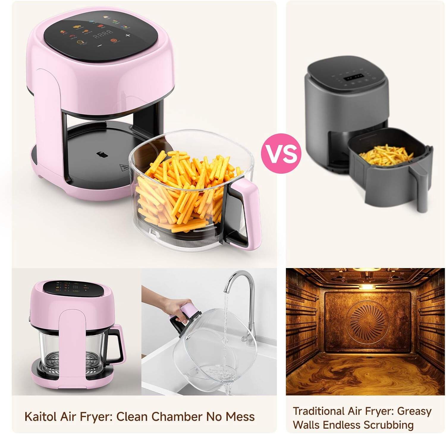 8-In-1 Glass Air Fryer, 5 QT Airfryer with Easy-View Glass Basket, Adjustable Temperature, Touch Panel Control, Circulating Heating, Compact and Large, Nonstick & Dishwasher Safe Fry Bowl