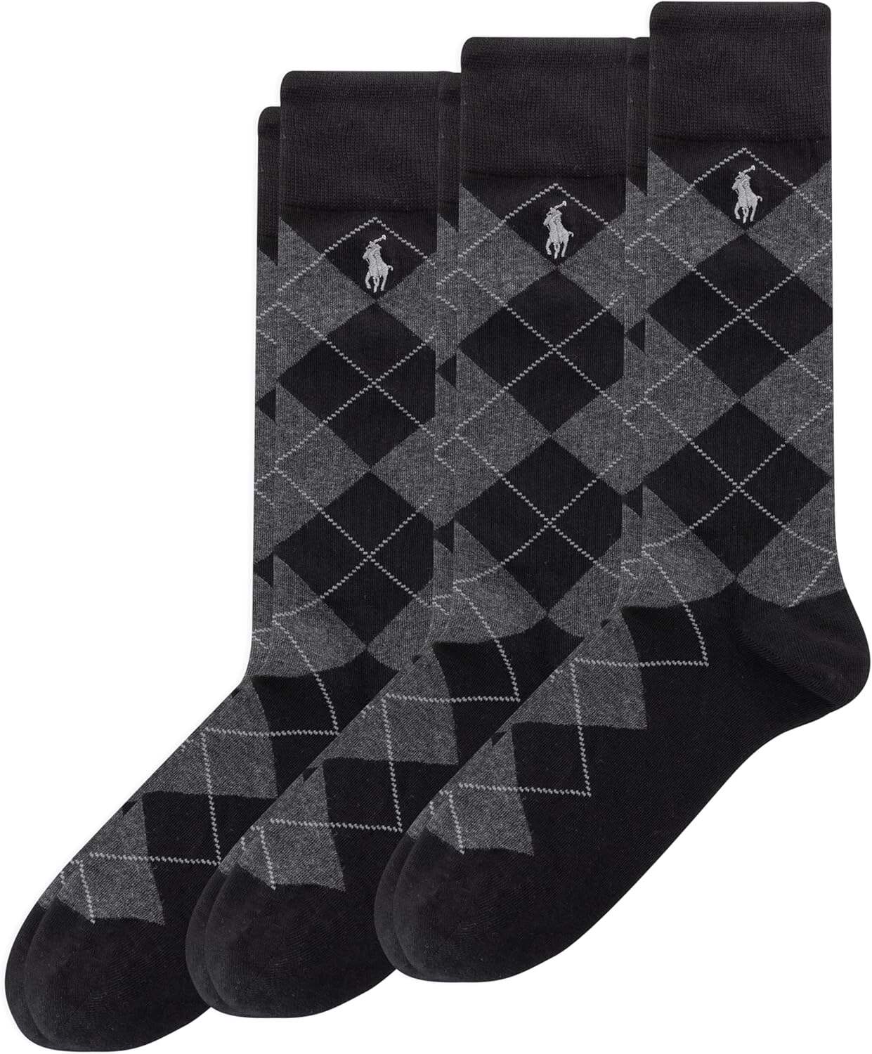 Polo Ralph Lauren Men's Argyle Pattern Dress Crew Socks - 3 Pair Pack - Soft Lightweight Cotton Comfort