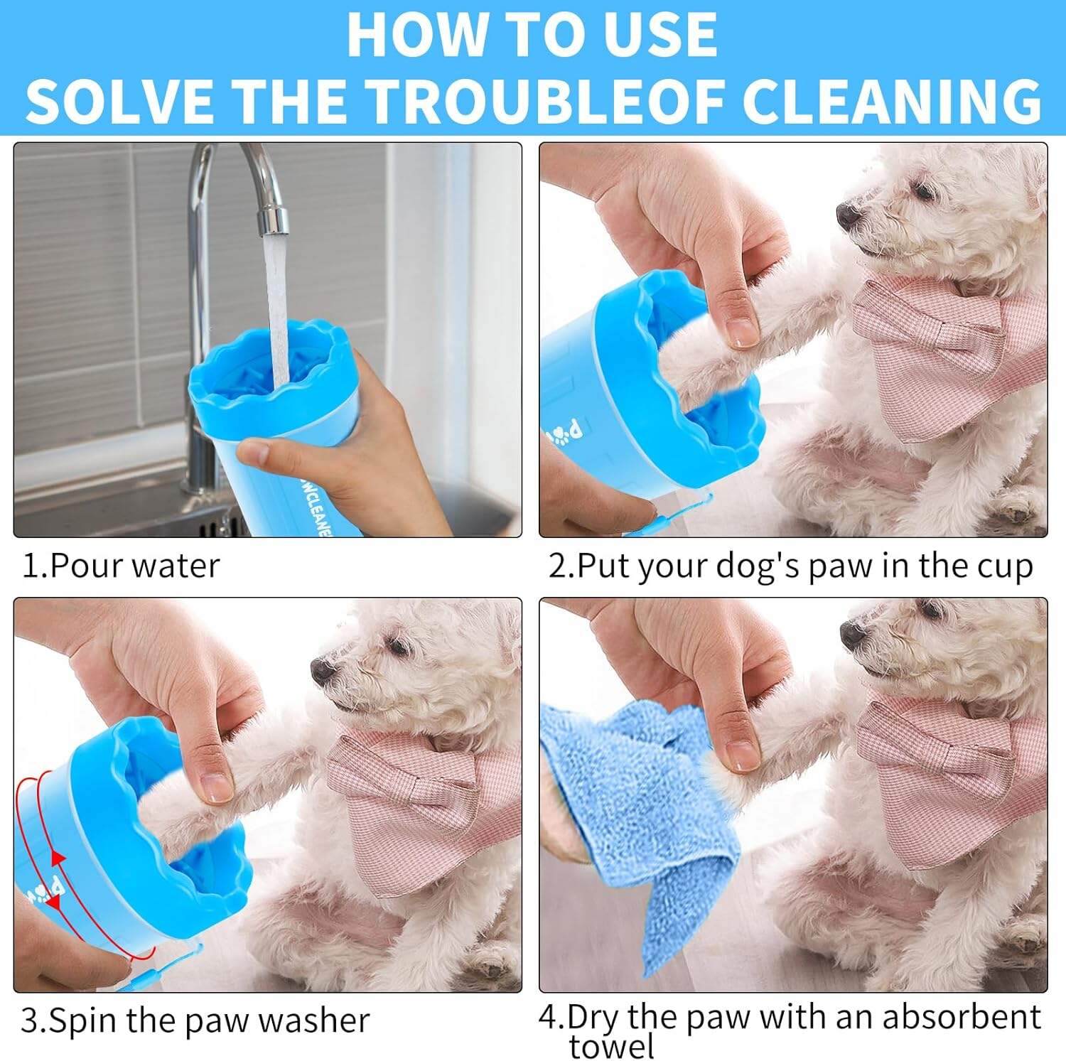 Dog Paw Cleaner, Dog Paw Washer, Paw Muddy Paw Cleaner, Pet Foot Cleaner for Small Medium Large Breed Dogs/Cats (with 3 absorbent towel)