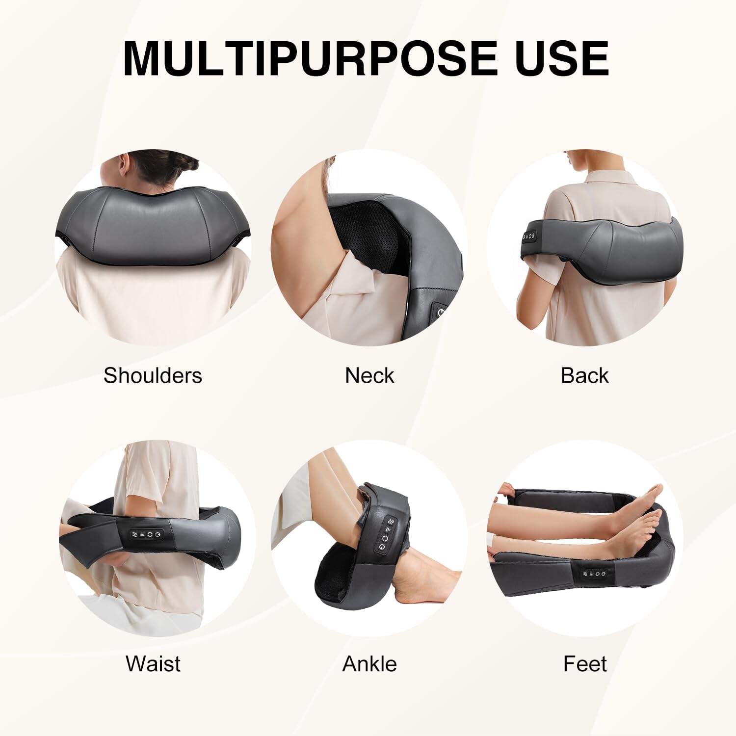 Shiatsu Neck and Back Massager with Soothing Heat, Electric Deep Tissue 3D Kneading Massage for Shoulder, Leg, Body Muscle Pain Relief, Home, Office, and Car
