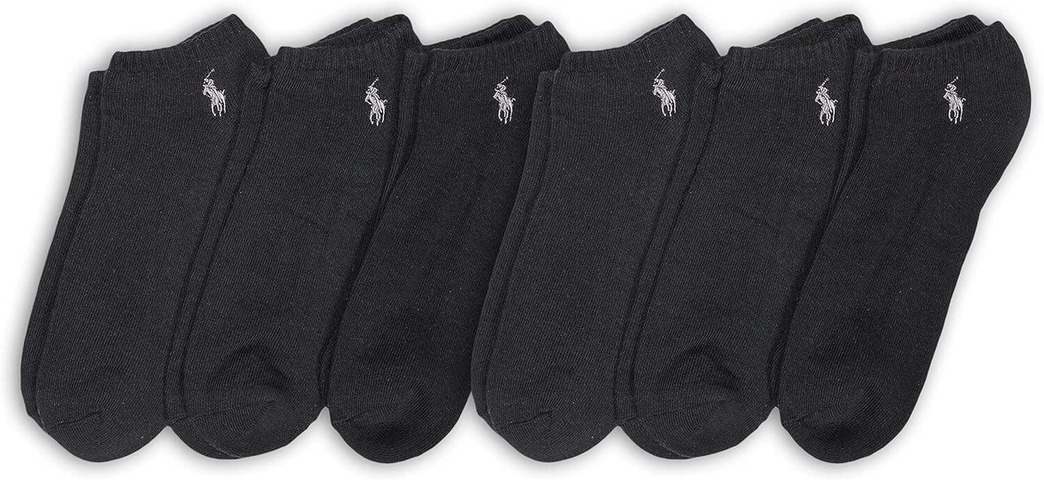 POLO RALPH LAUREN mens Athletic Performance Cotton Low Cut Socks - 6 Pair Pack - Moisture Wicking Mesh