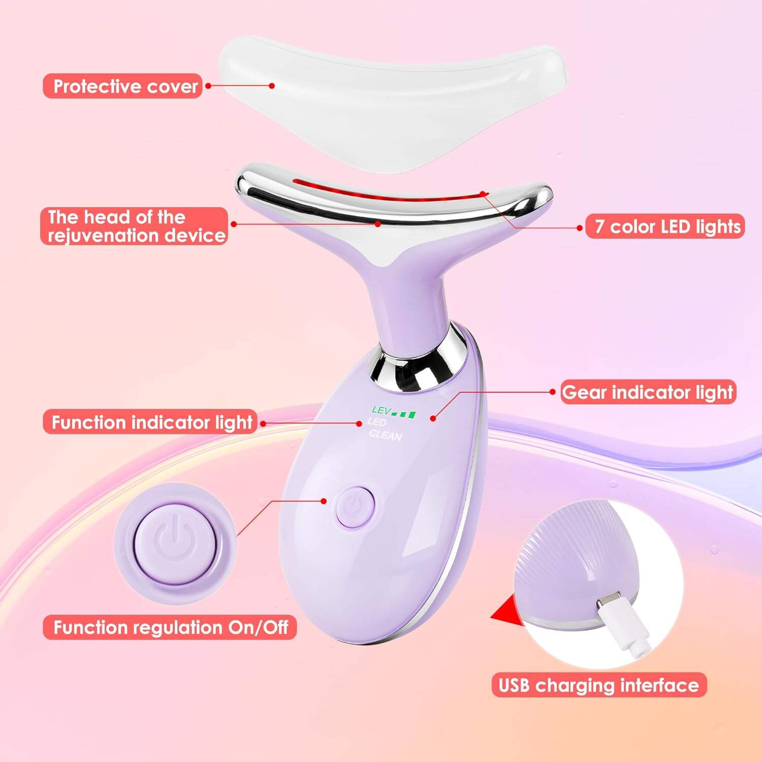Facial Massager Red-Light-Therapy-for-Face and Neck, Face 𝖲 culpting Wand with 7 Color
