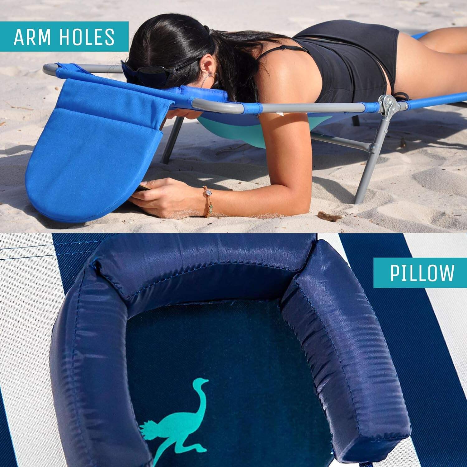 Ostrich Ladies Comfort Lounger, Foldable Beach Camping Pool Tanning Chair, Aqua