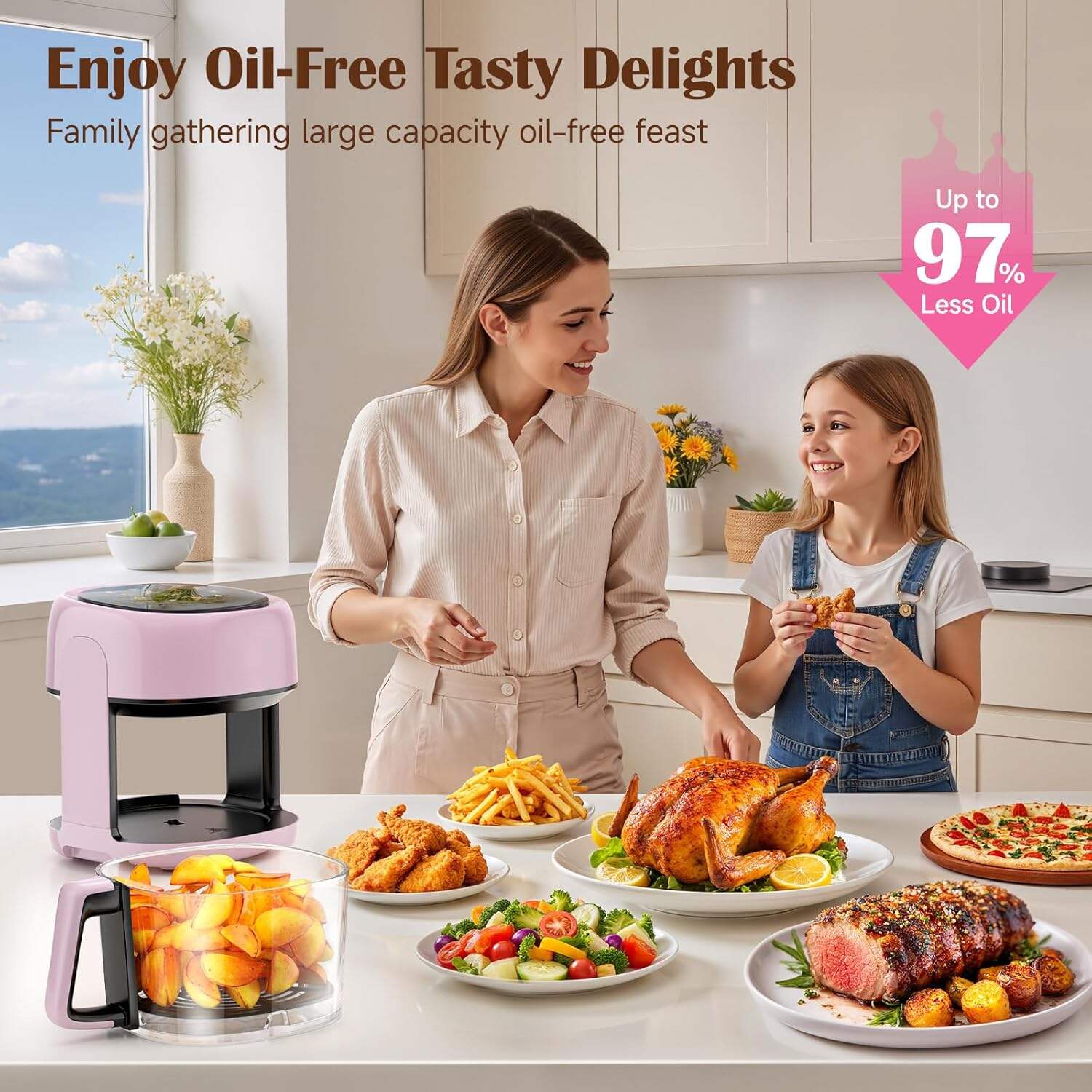 8-In-1 Glass Air Fryer, 5 QT Airfryer with Easy-View Glass Basket, Adjustable Temperature, Touch Panel Control, Circulating Heating, Compact and Large, Nonstick & Dishwasher Safe Fry Bowl
