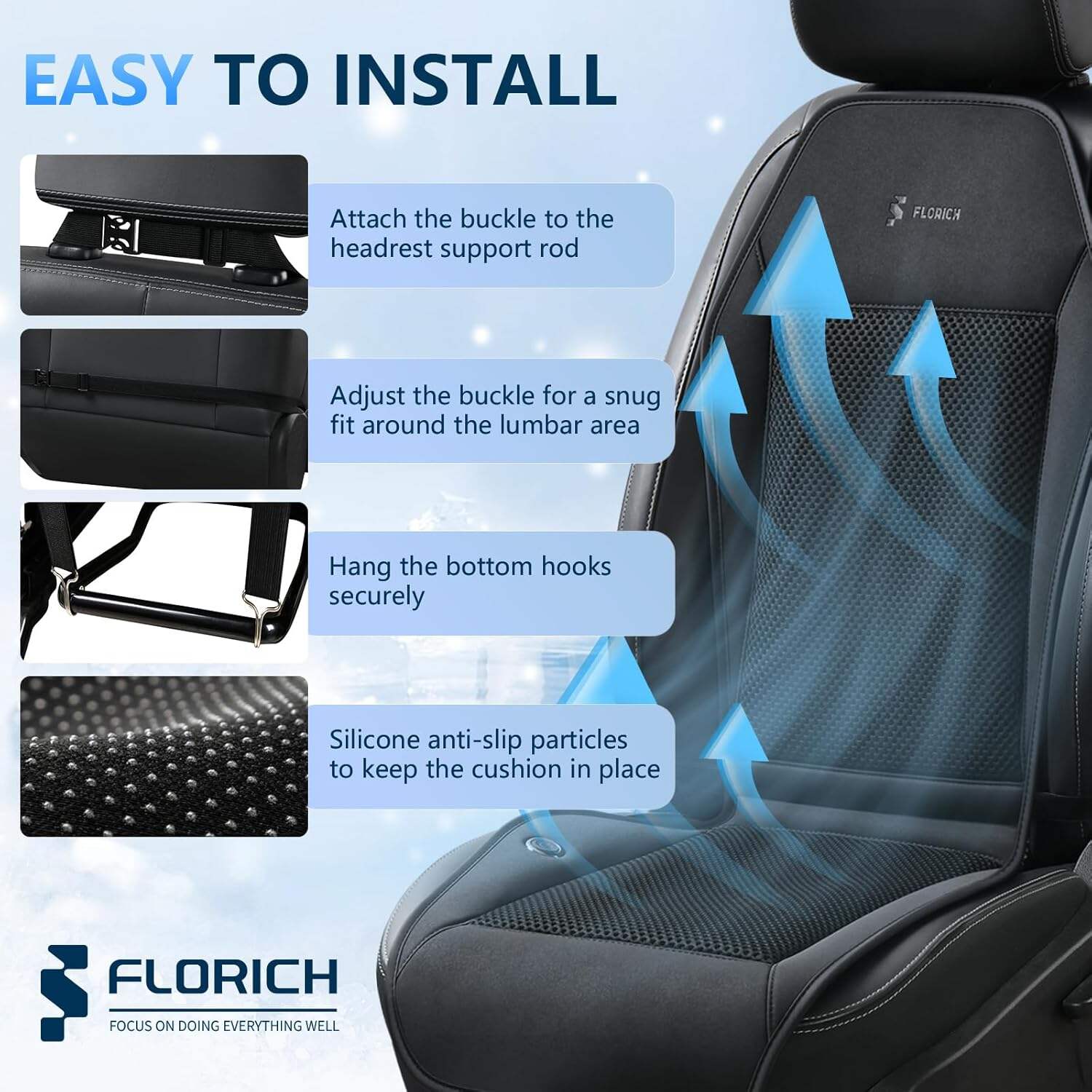 FLORICH Cooling Car Seat Cover, 12V-24V Ventilated Seat Cushion Cooling Car Seat Pad for Summer Driving with 2 Powerful Turbo Fans 3-Speed Temperature Adjustable Universal Fit for Car SUV Truck Van