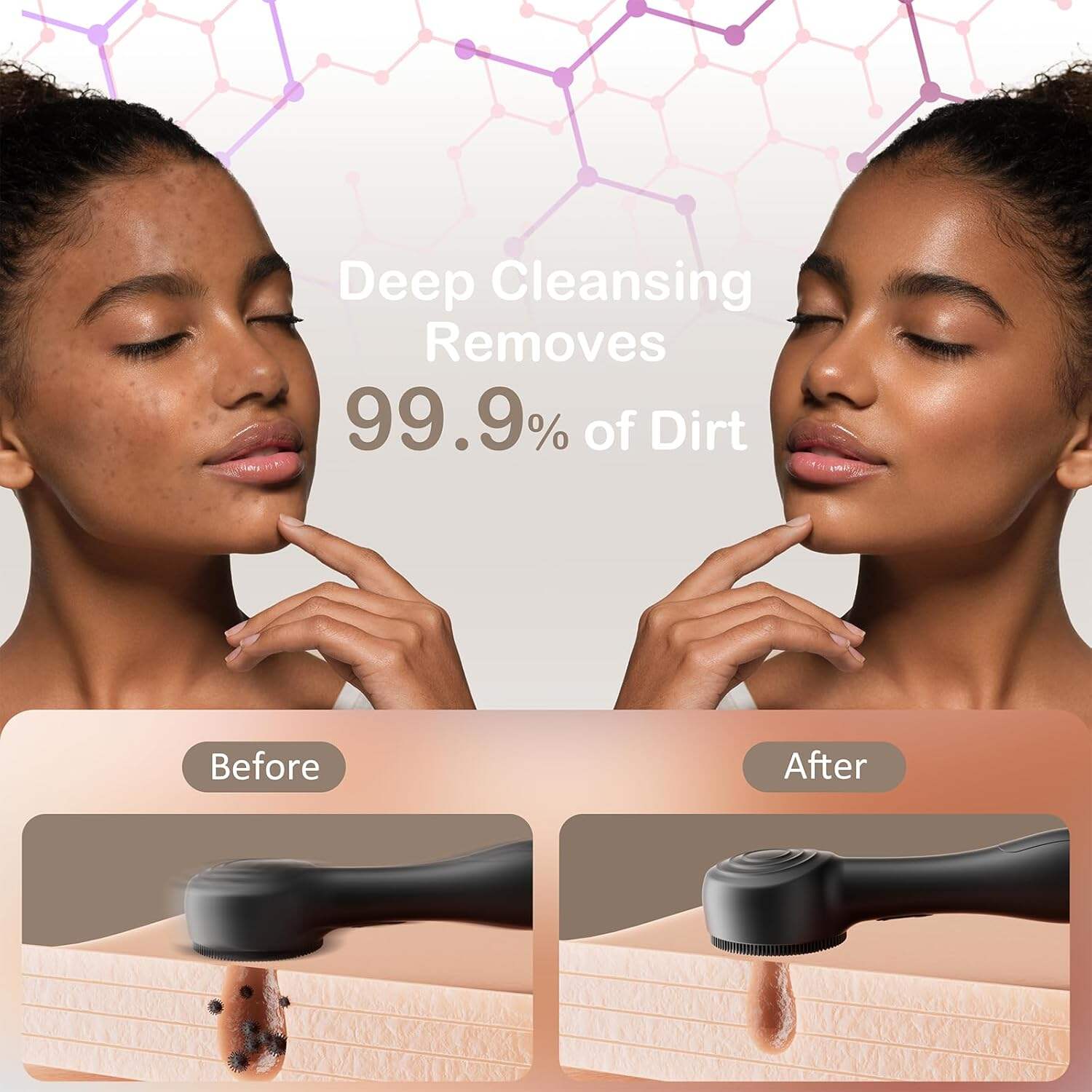 Facial Cleansing Brush Silicone Face Scrubber Waterproof Rechargeable Exfoliator Massage Device for Men & Women, Deep Pore Cleansing, Exfoliating, Removing Blackhead Electric Face Scrub Brush (Pink)