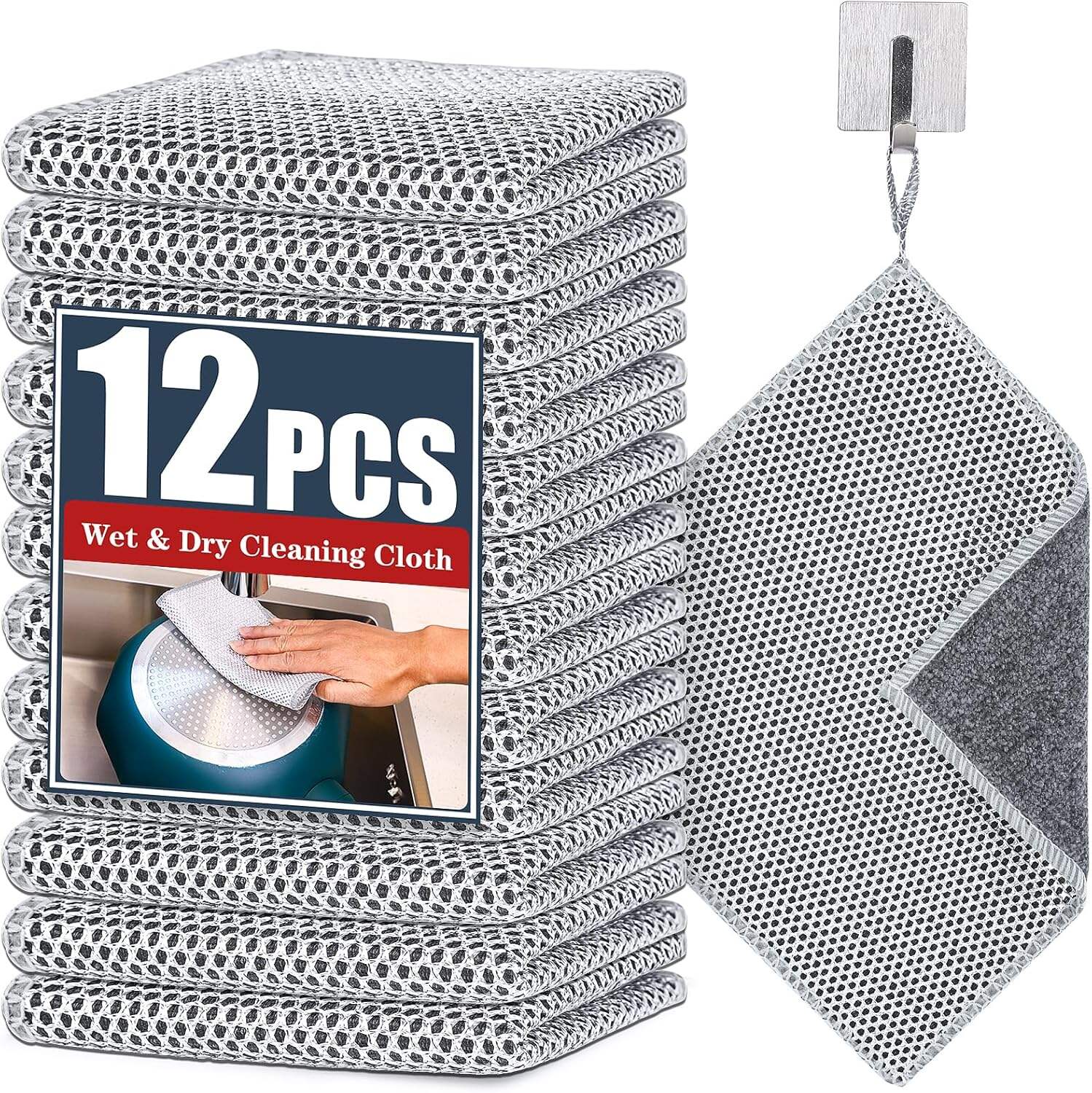 Navona 12 Pcs New Upgrade Steel Wire Dishcloth,Triple-Layer Steel Wire Cleaning Cloth,Powerful Cleaning Non-Scratch Wire Dishcloth Rag for Cookware, Sinks, Dishes, Stove Tops