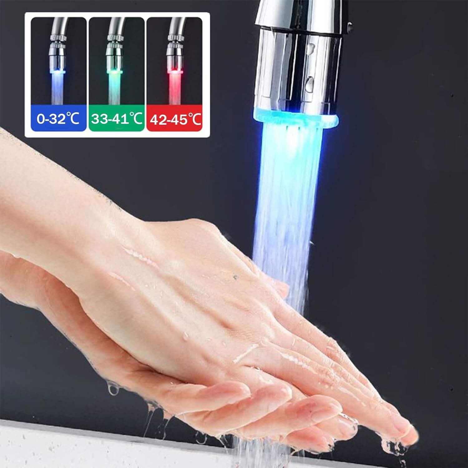 2 Pack 3-Color Temperature Sensitive Gradient LED Water Faucet Light - Color Changing Tap for Kitchen & Bathroom