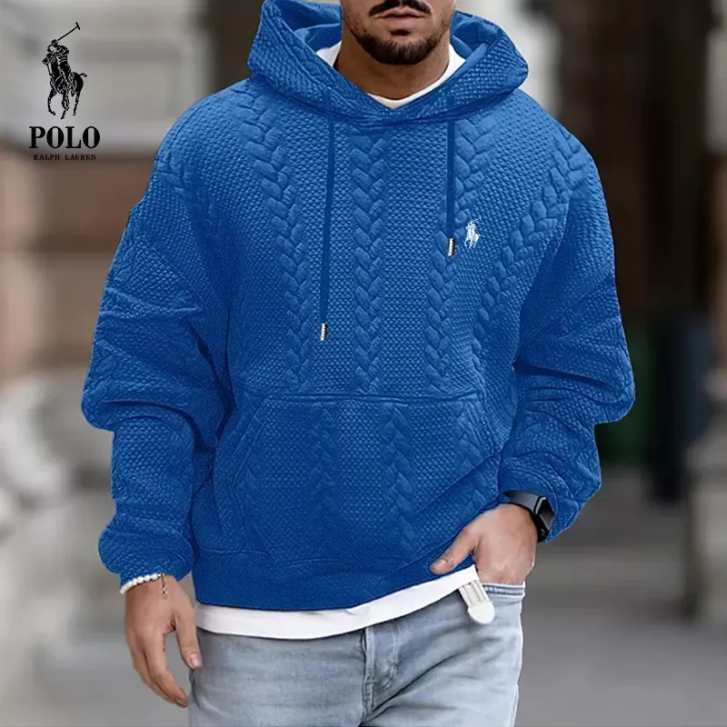 Ralph Lauren stylish patchwork pocket drawstring knitted hoodie
